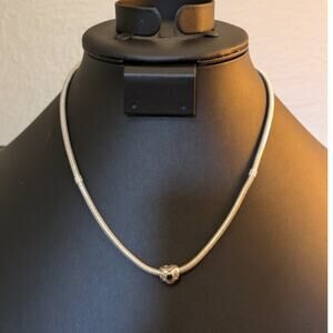 925 Sterling 16.5" Snake Chain W/ Two Black Spinel Heart Sliding Charm Necklace